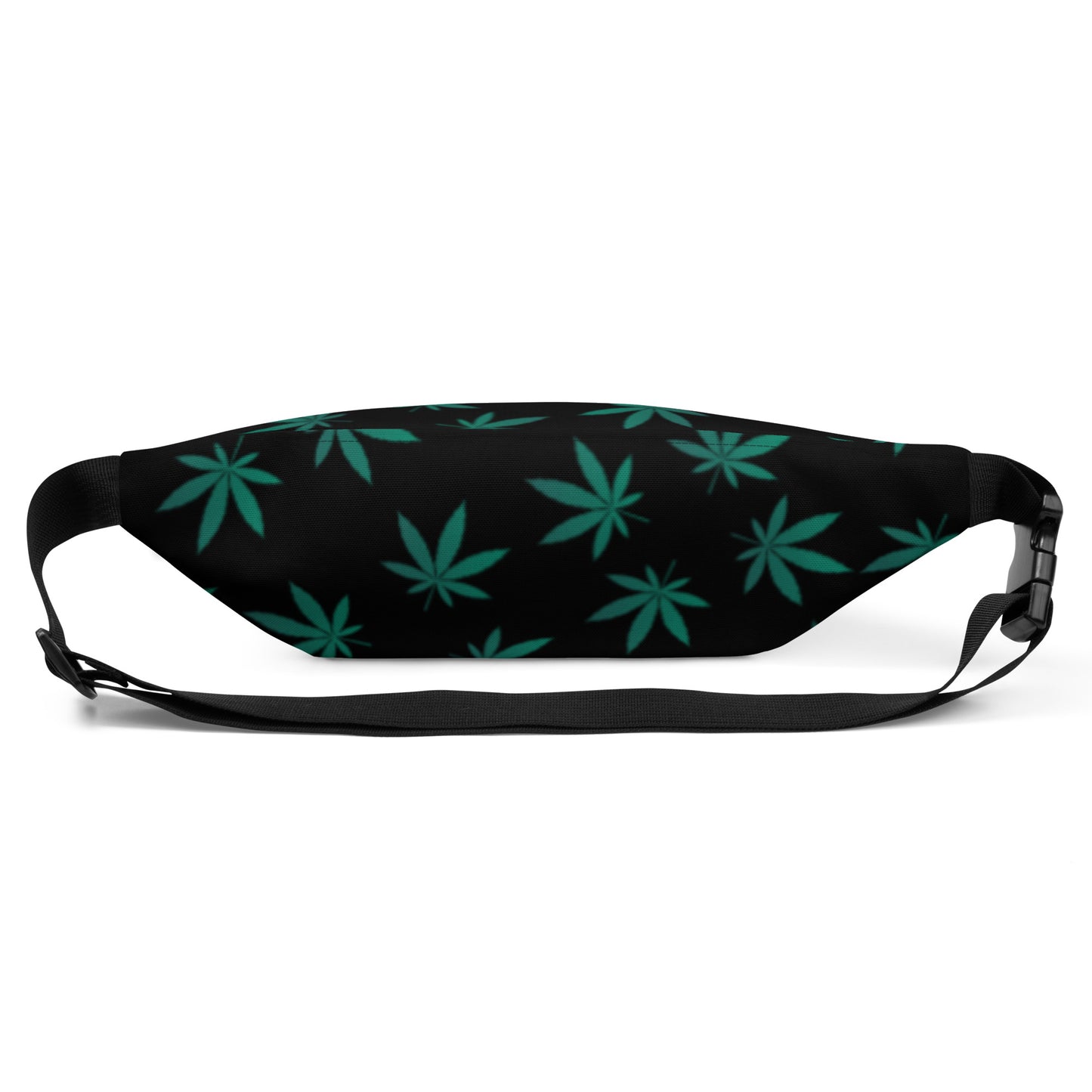 Green Leaves Black Fanny Pack