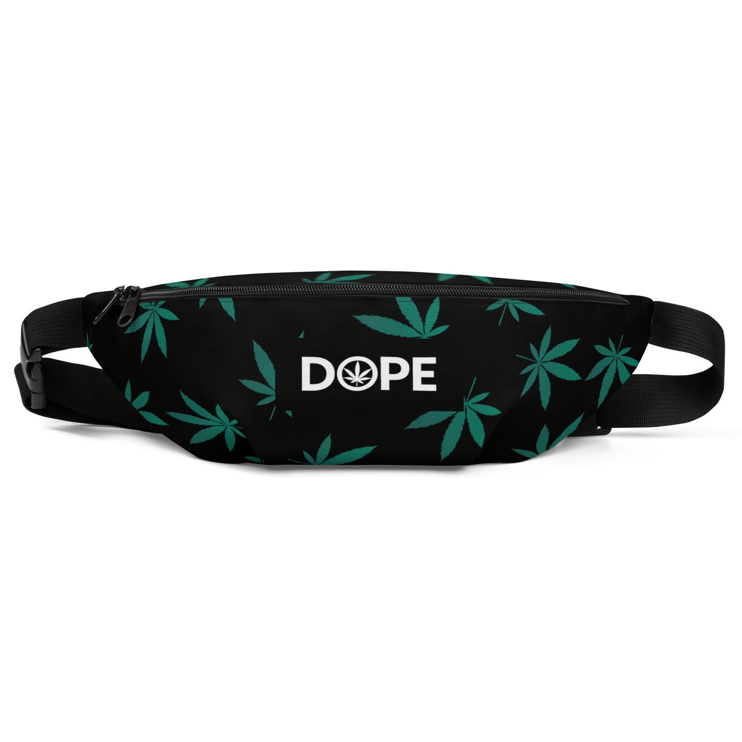 Green Leaves Black Fanny Pack