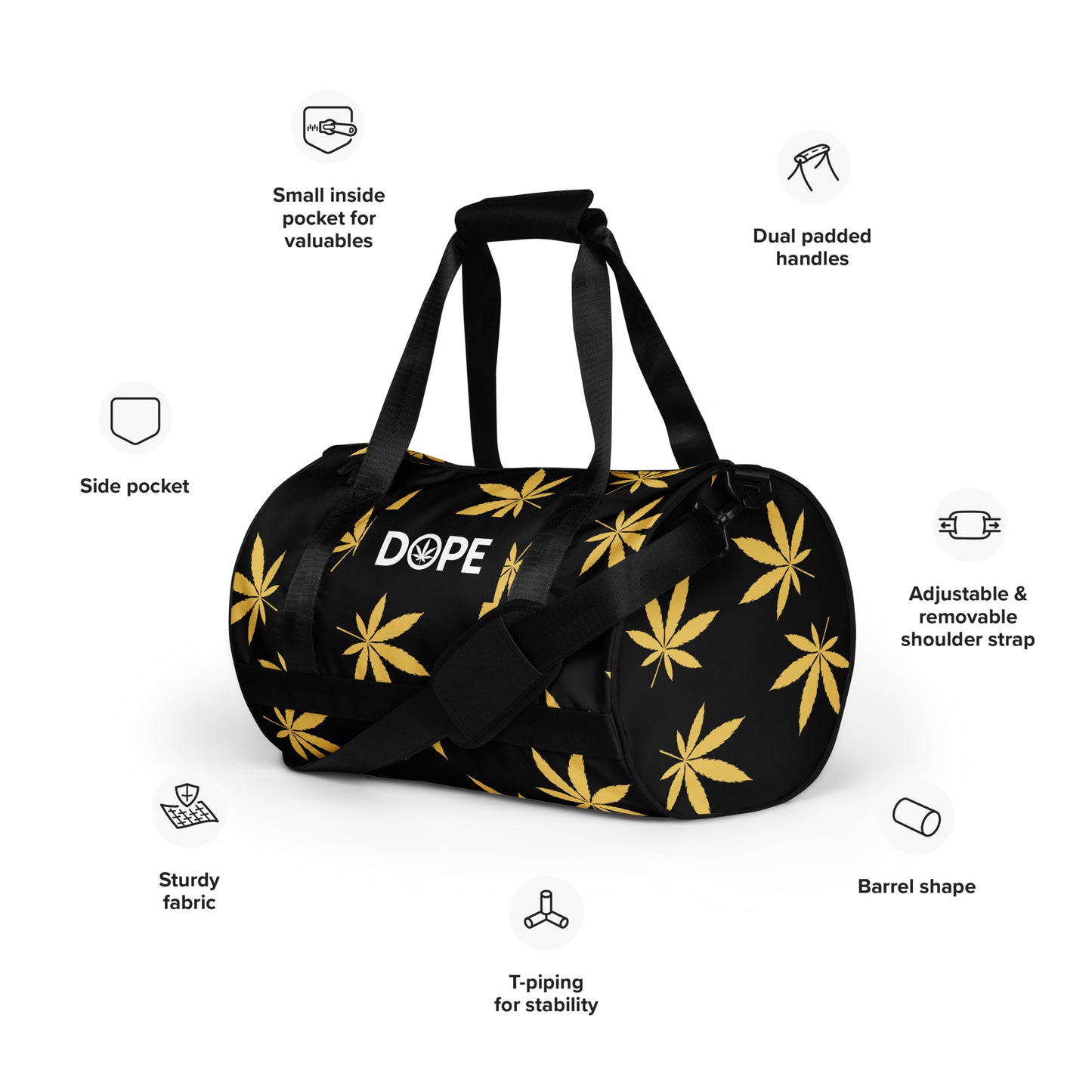 Gold Leaf Black All-over print gym bag