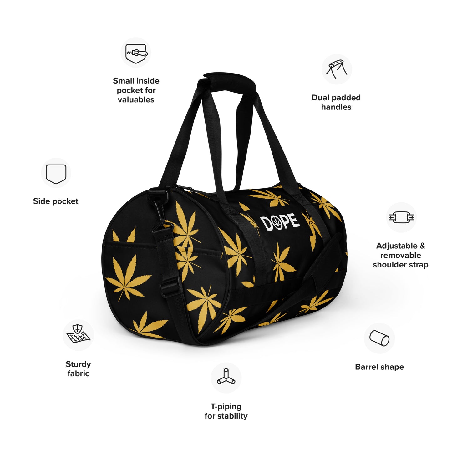 Gold Leaf Black All-over print gym bag