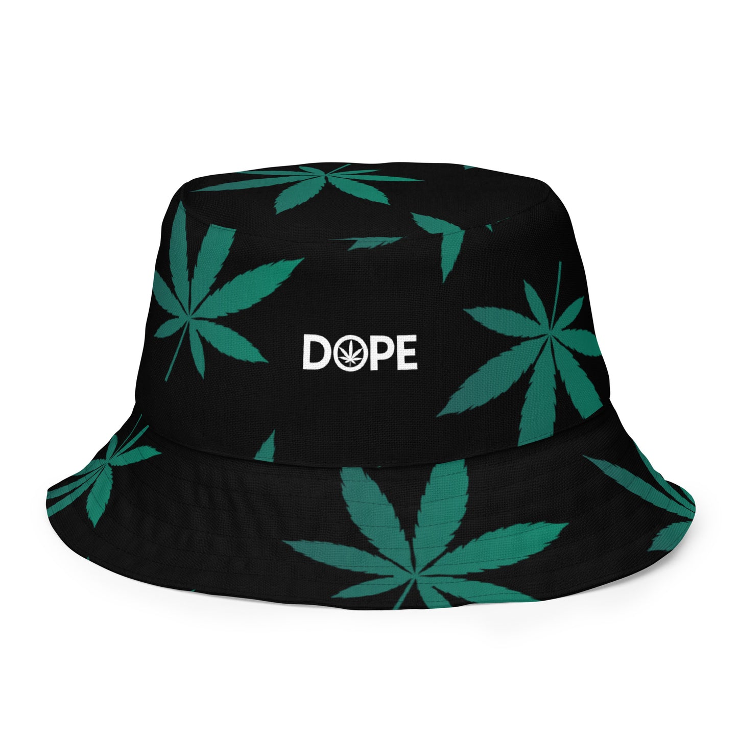 Green Leaf Black Reversible Bucket Hat