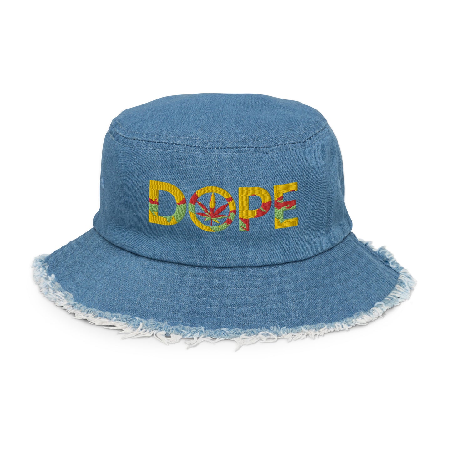 Distressed denim bucket hat