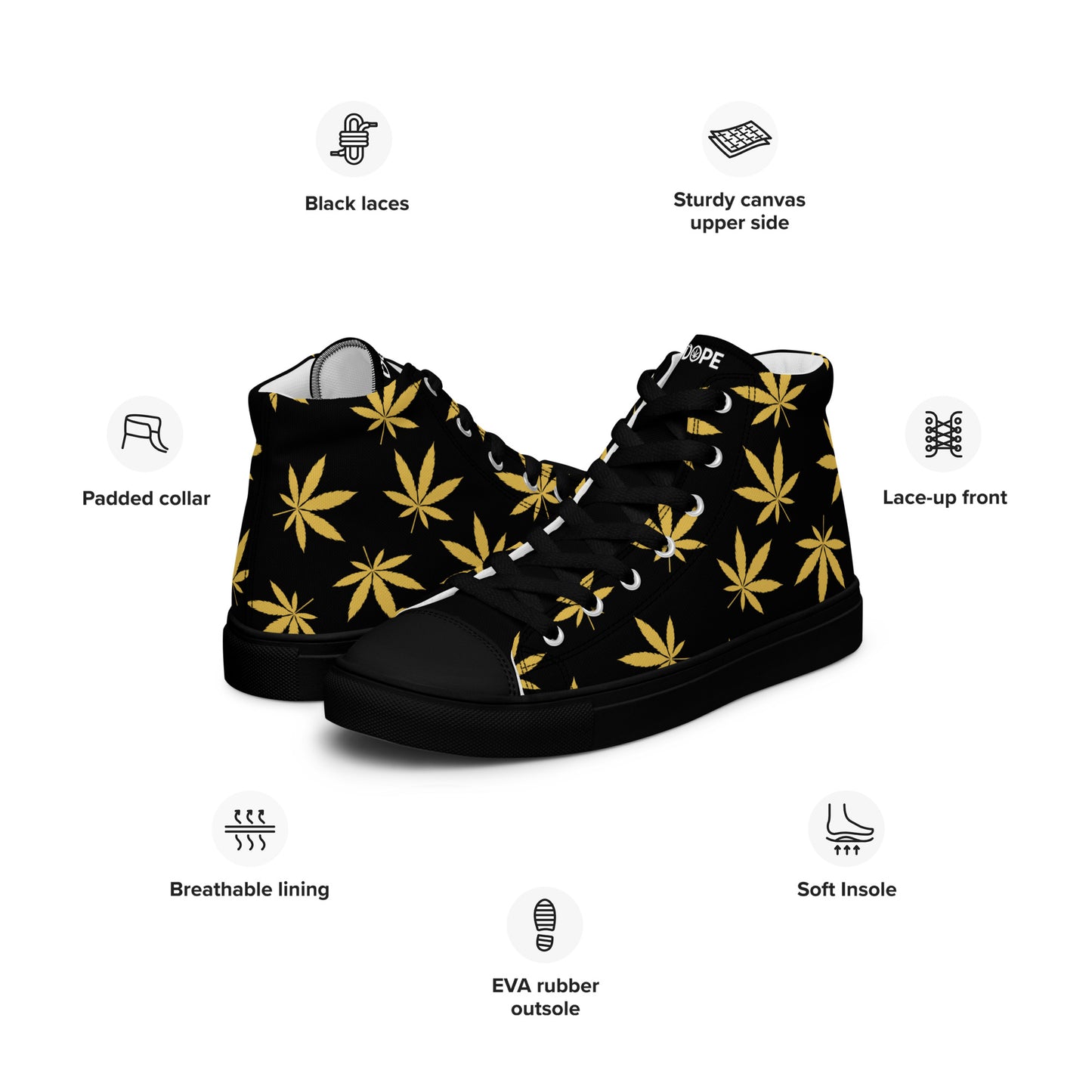 Gold Leaf Black Men’s High Top Canvas Shoes