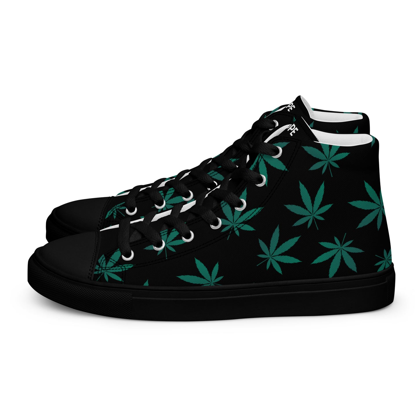 Green Leaves Black Men’s High Top Canvas Shoes