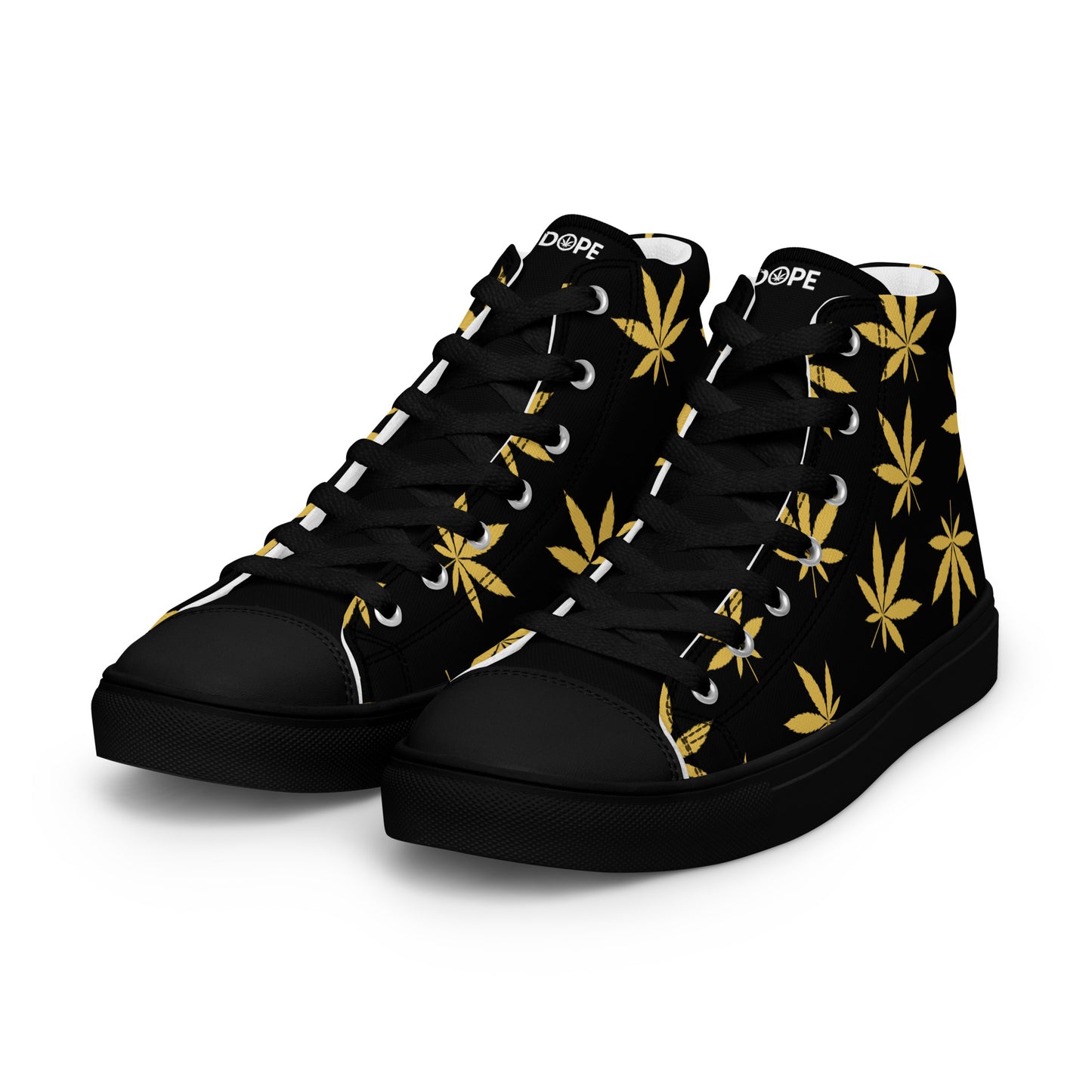 Gold Leaf Black Men’s High Top Canvas Shoes