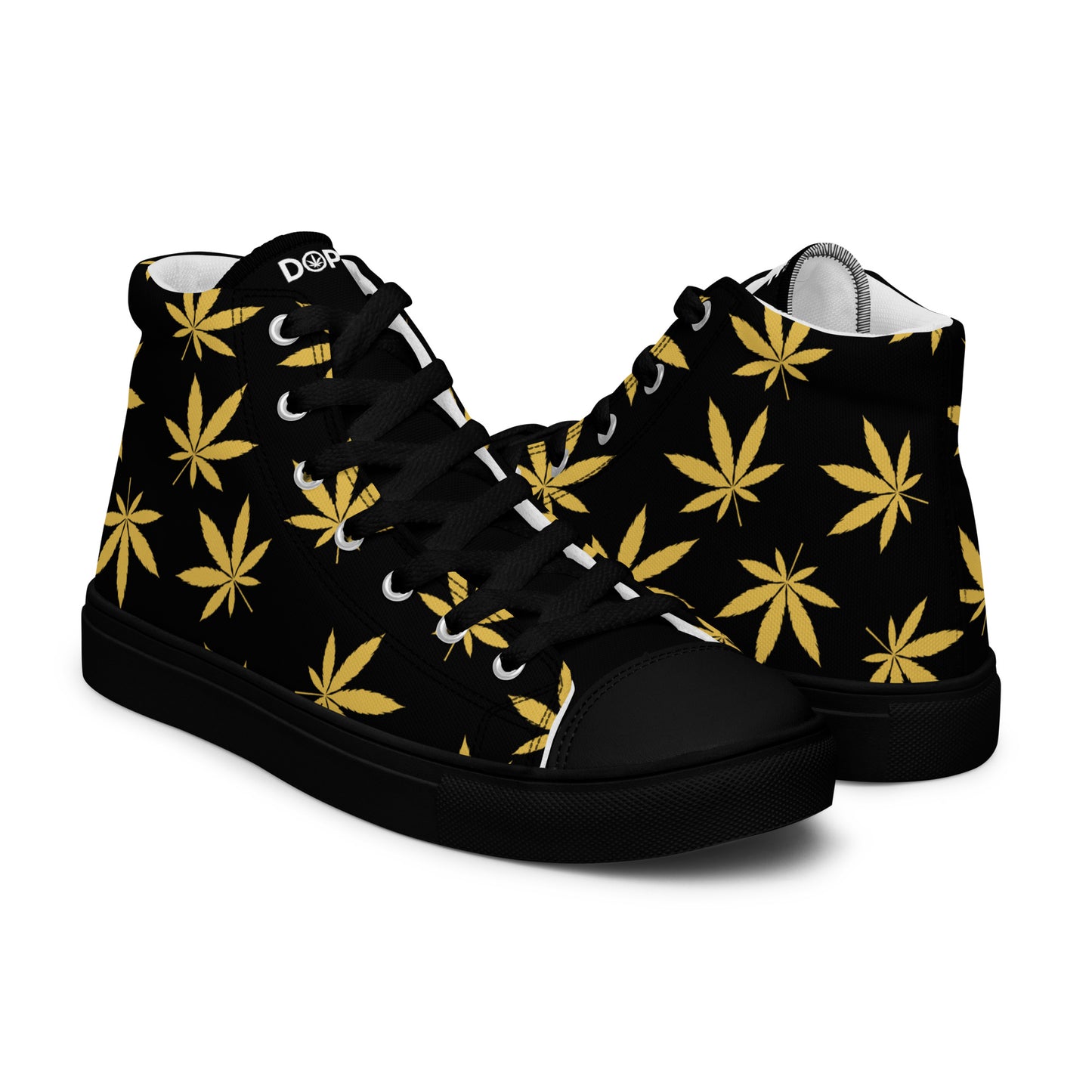 Gold Leaf Black Men’s High Top Canvas Shoes