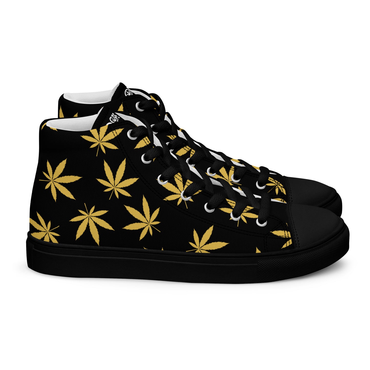 Gold Leaf Black Men’s High Top Canvas Shoes