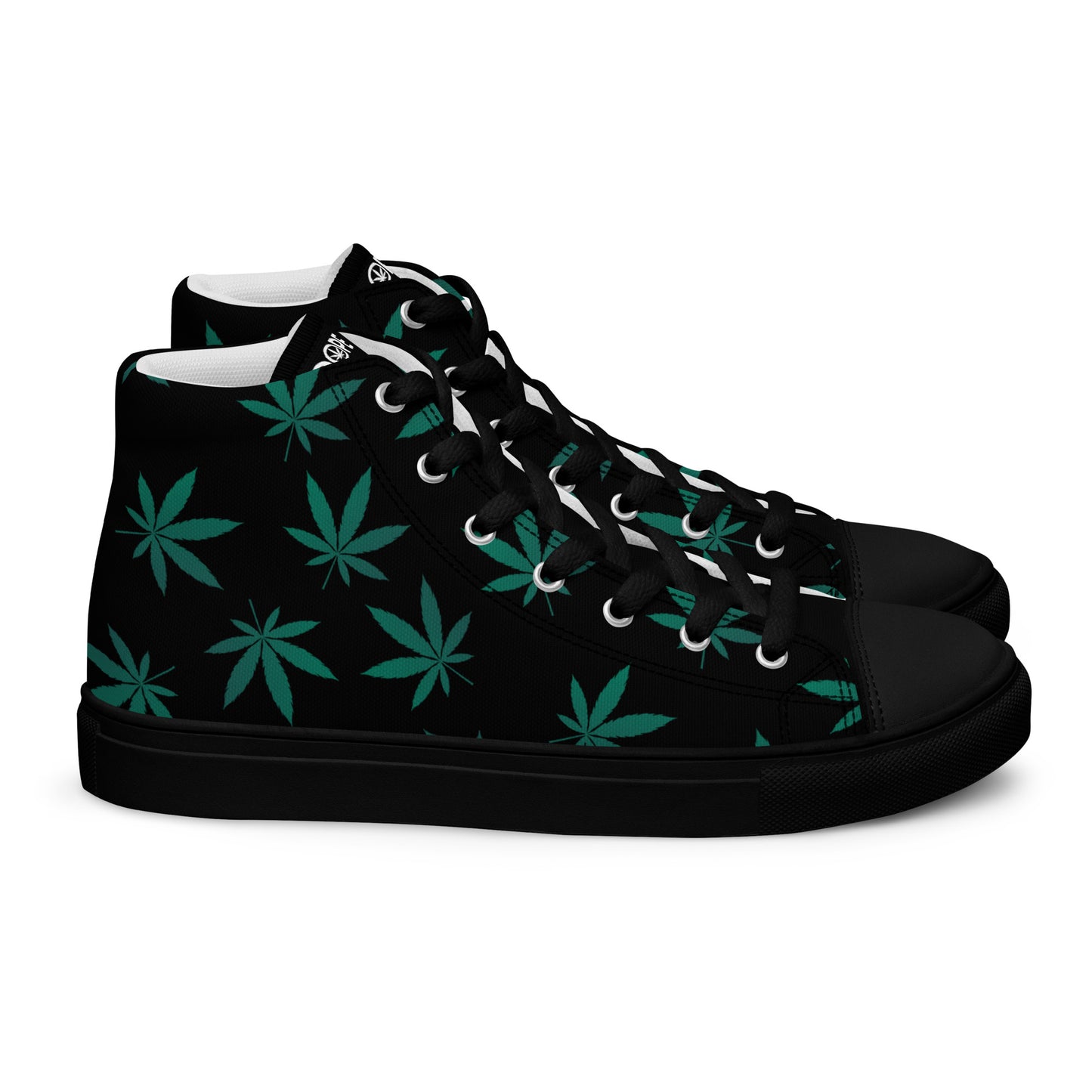 Green Leaves Black Men’s High Top Canvas Shoes