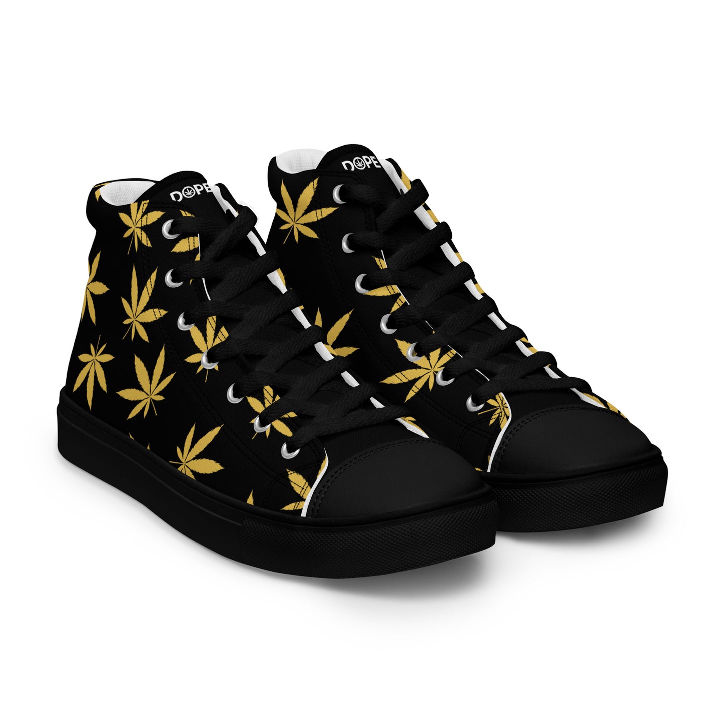 Gold Leaf Black Men’s High Top Canvas Shoes