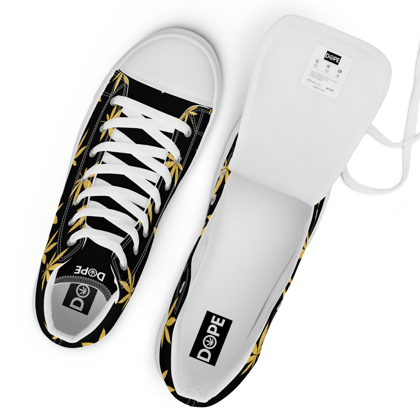 Gold Leaf Black Men’s High Top Canvas Shoes