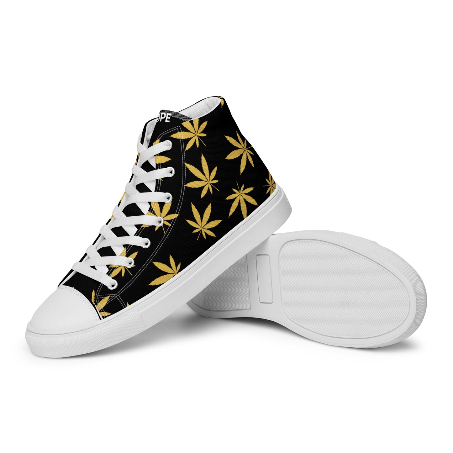 Gold Leaf Black Men’s High Top Canvas Shoes