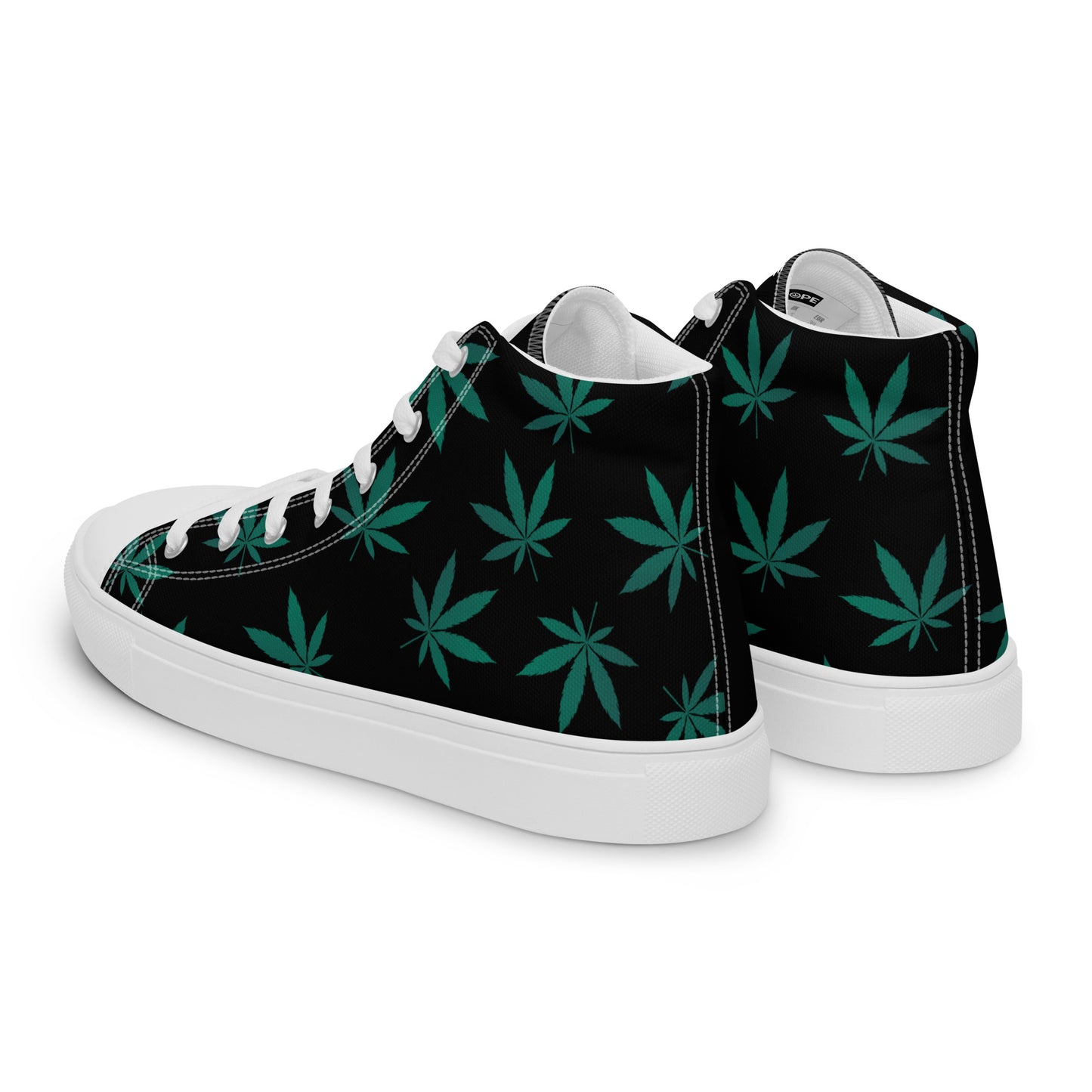 Green Leaves Black Men’s High Top Canvas Shoes