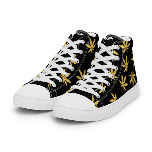 Gold Leaf Black Men’s High Top Canvas Shoes