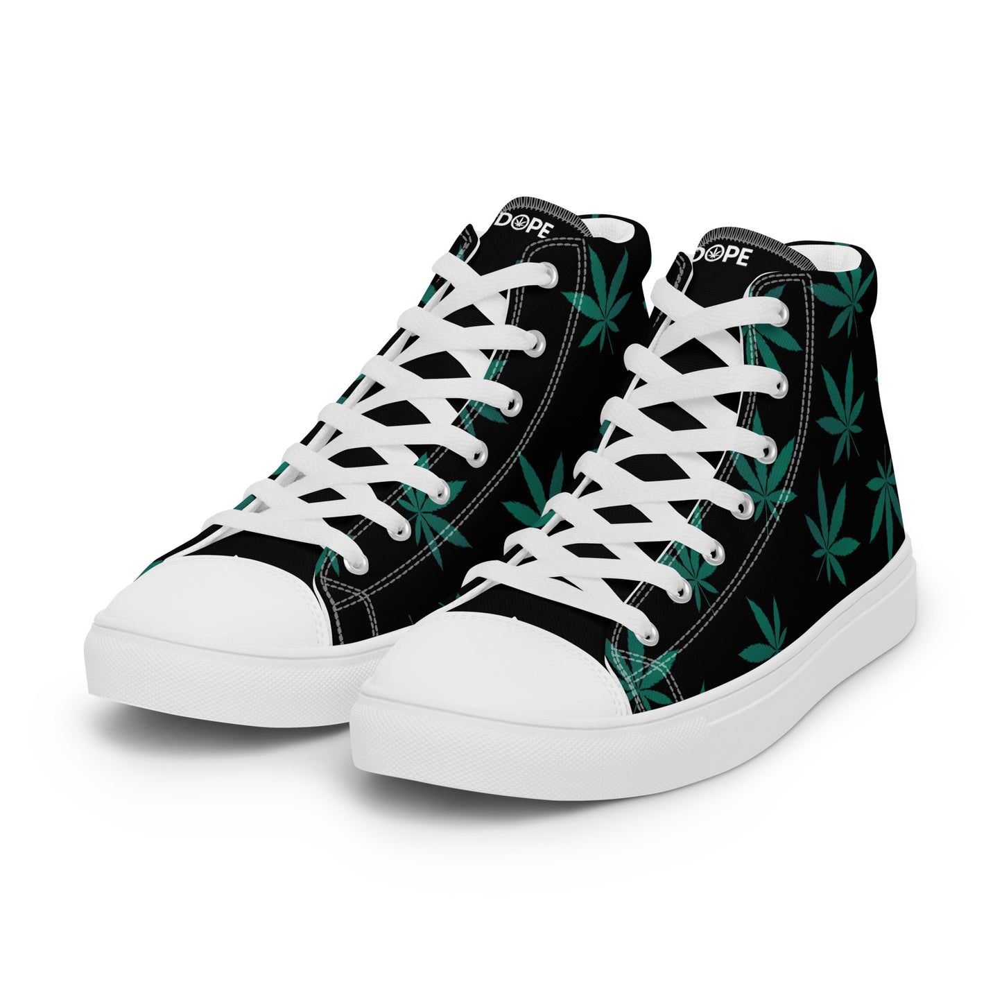 Green Leaves Black Men’s High Top Canvas Shoes