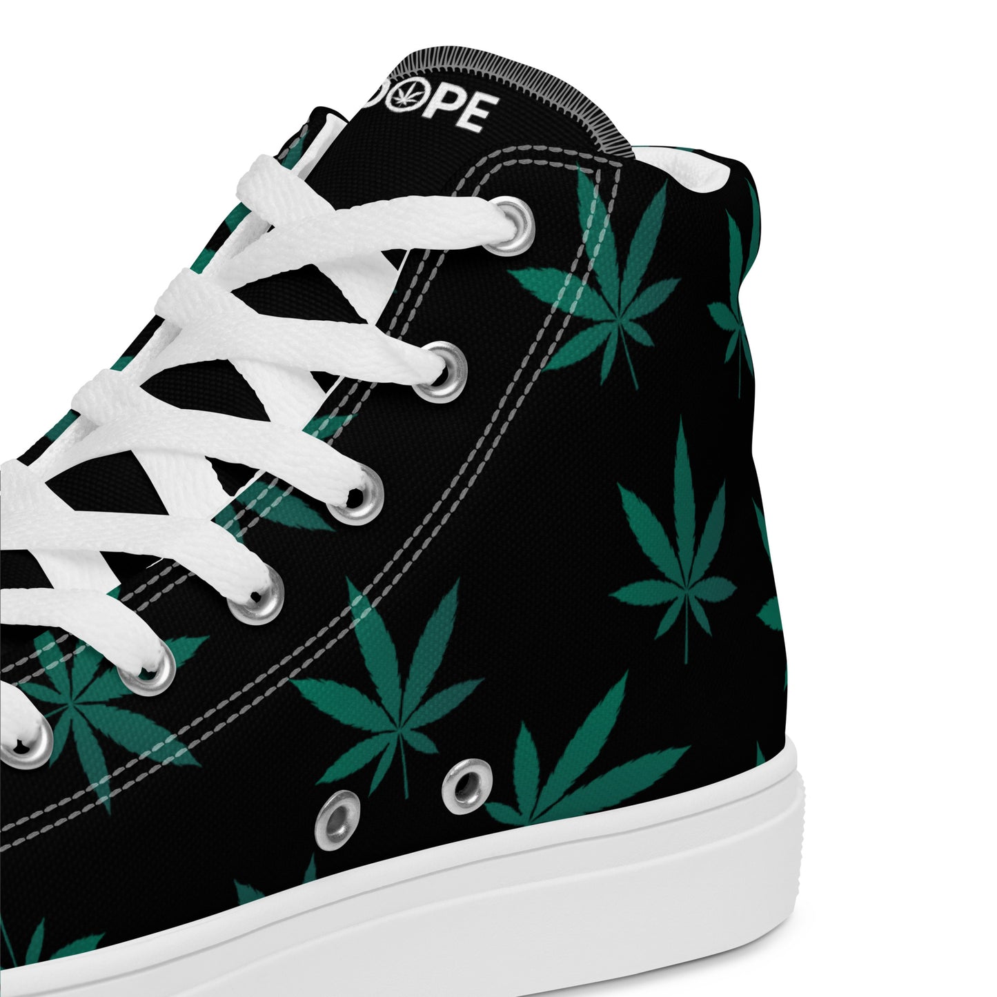 Green Leaves Black Men’s High Top Canvas Shoes