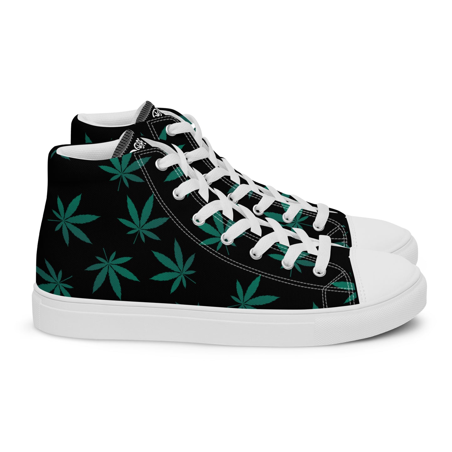 Green Leaves Black Men’s High Top Canvas Shoes