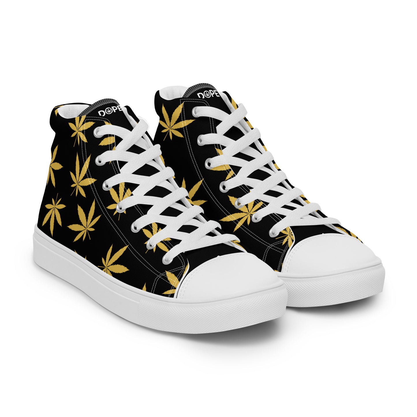 Gold Leaf Black Men’s High Top Canvas Shoes